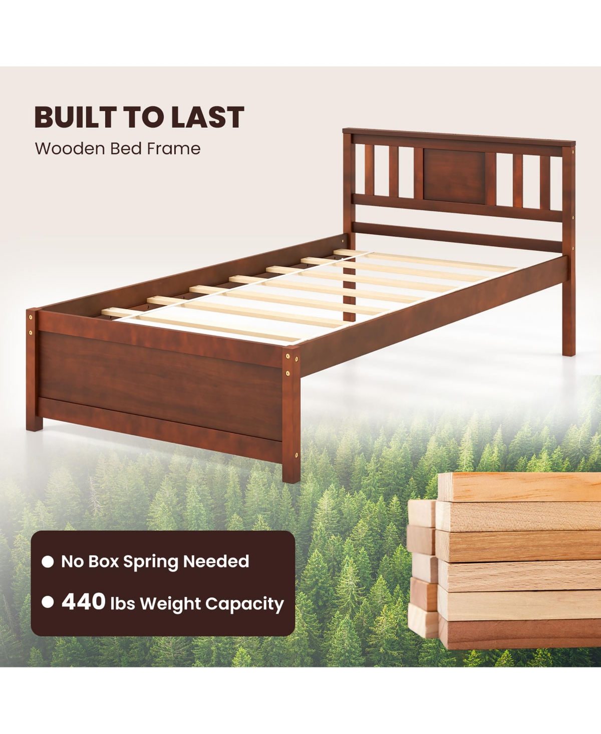 Gymax Bed Frame w/ Headboard Wood Slat Support No Box Spring Needed