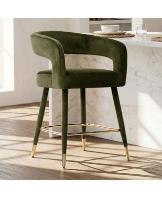 24" Velvet Counter Height Bar Stool with Arms, Gold Footrest, 1 Pc