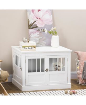 Dog Crate End Table with Triple Doors, Wooden Indoor Puppy Kennel with Steel Tubes for Small Dogs