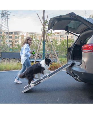 Foldable Aluminum Dog Car Step Ramp with PVC Handle, Non-Slip Foot Mats for Most Sized Dogs, Pet Ladder