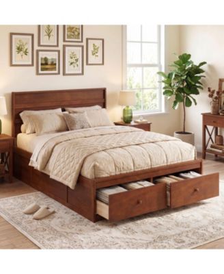 Full Size Bed Frame w/Storage Drawers Headboard Wooden Slat Support