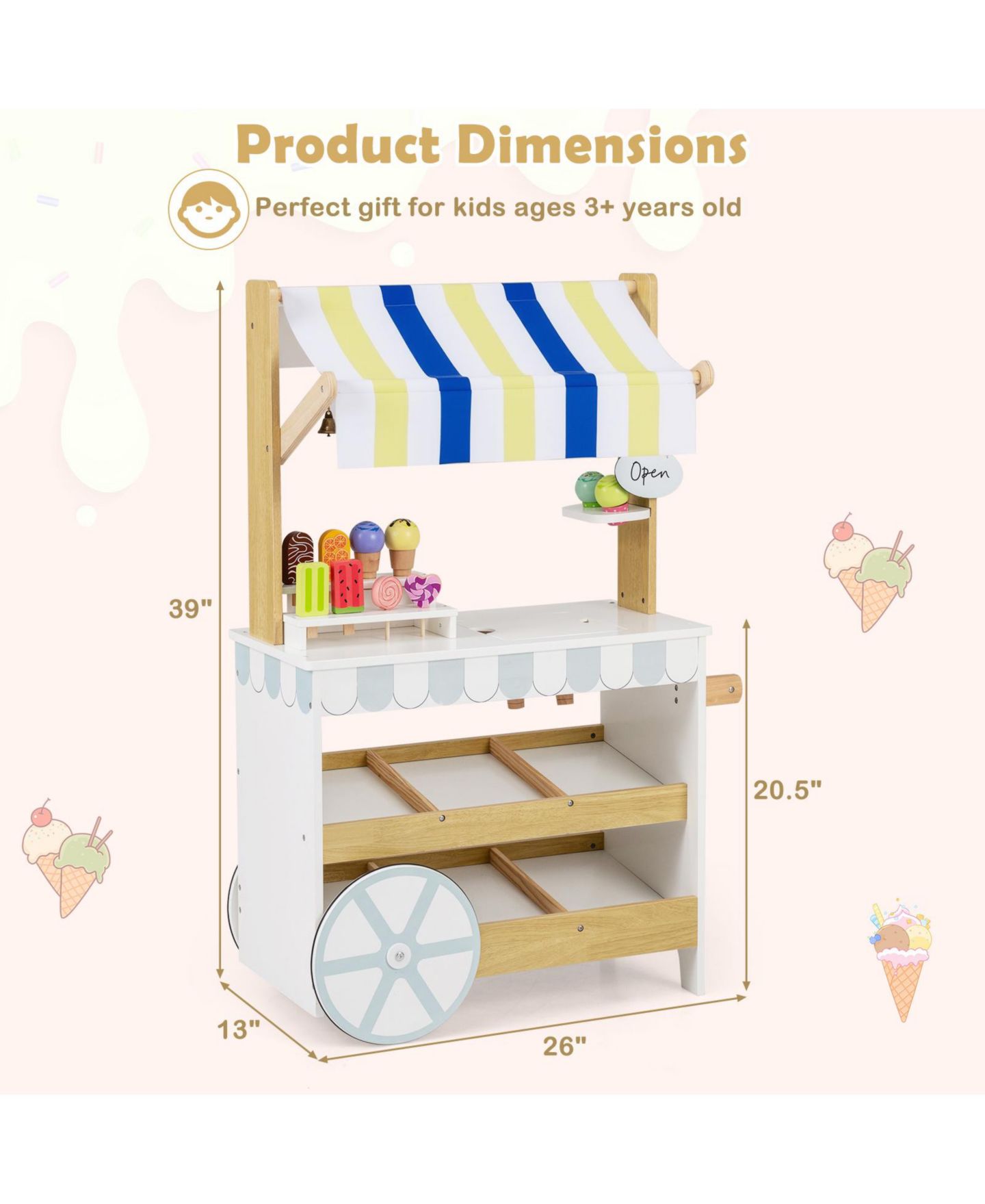 Детский игровой набор Slickblue Ice Cream Cart Grocery Store 2-in-1 Playset, от 3 лет, цвет: Белый — фото 3