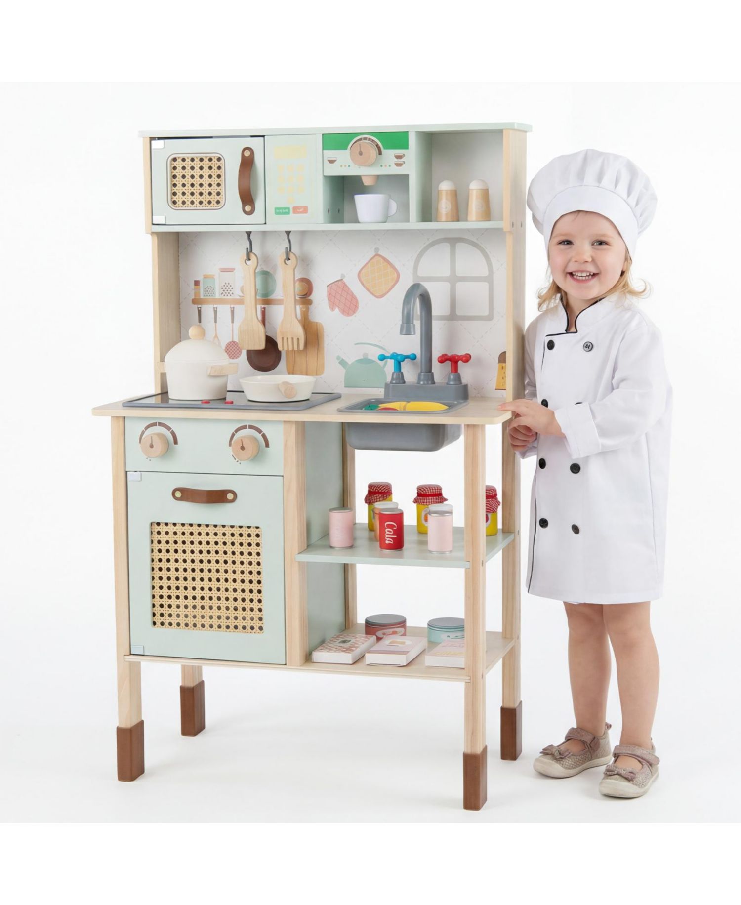 Wooden Retro Play Kitchen With Lights and Sounds