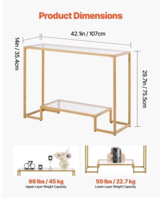 Tempered Glass 2-Tier Console Table with Metal Frame and Anti-Tip Device