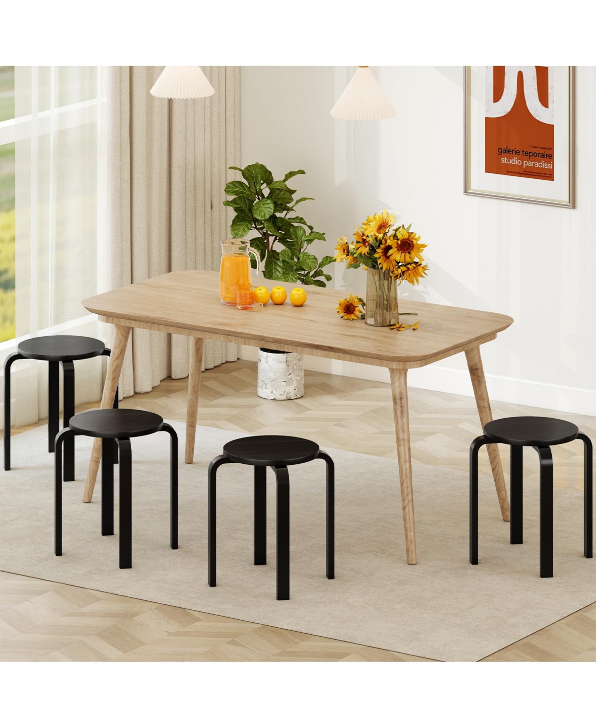 Gouun Stackable Bentwood Dining Stools Set of 4, 18 in Height with Round Top