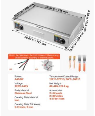 28.5 x 15.7 Inch Commercial Electric Griddle, 4400W Stainless Steel Countertop Flat Top Grill