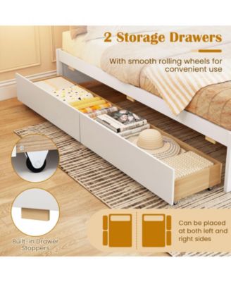 Full Size Wooden Bed Frame with 2 Rolling Storage Drawers