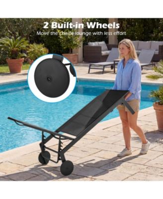 Set of 2 Patio Lounge Chairs with Wheels and 6-Level Adjustable Backrest