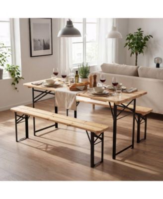 3-Piece Folding Picnic Table and Bench Set, Fir Wood Portable Outdoor Dining