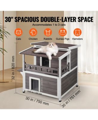 Outdoor Cat House 2-Story 30x30x32 in Weatherproof Wood