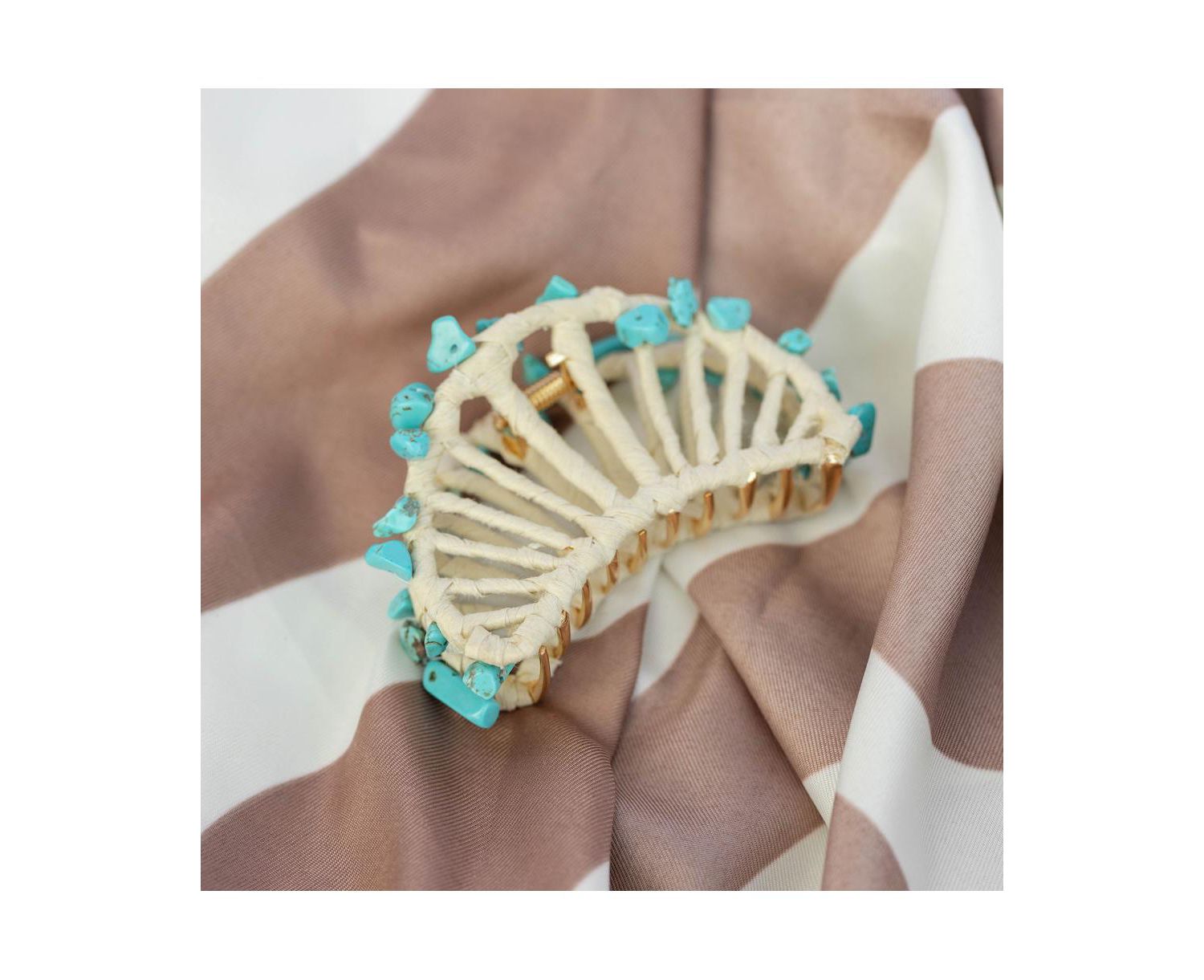 Women's Raffia Seashell Hair Claw Clip - Teal