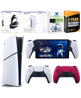 PlayStation 5 Slim Digital Bundle with Disc Drive, Extra Controller, Pulse Elite Headset, PlayStation Portal,  MightySkins Game Collection Servic