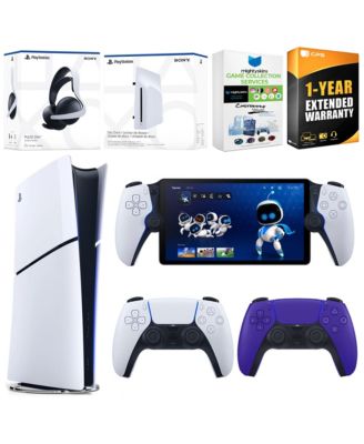PlayStation 5 Slim Digital Bundle with Disc Drive, Extra Controller, Pulse Elite Headset, PlayStation Portal,  MightySkins Game Collection Servic