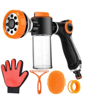 Upgrade Dog Washing Hose Attachment 8 Spray Patterns 3.5oz Soap Dispenser Gloves Bath Brush