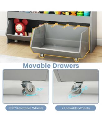 Kids Toy Storage Organizer Wooden Bookcase with 2 Movable Drawers