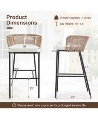 Set of 2 Bar-Height Woven Rope Patio Chairs with Cushions