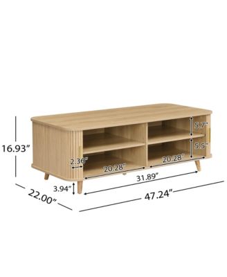 Modern Mid-Century Coffee Table with Storage - 4 Open Shelves and 2 Tambour Doors for Living Room, Home Theater