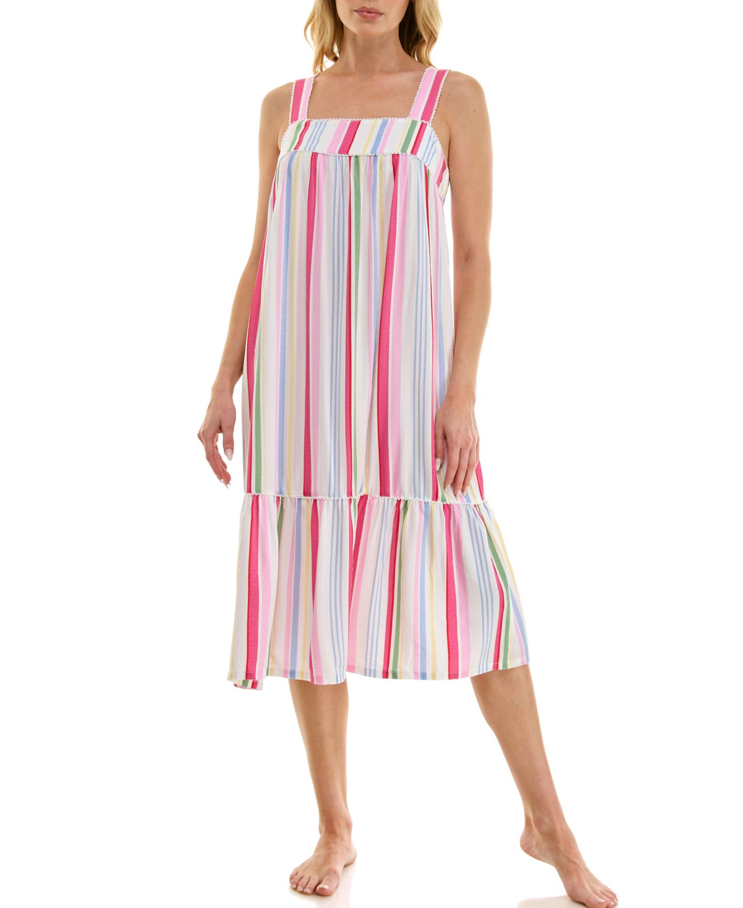 Women's Sleeveless Square Neck Tiered Nightgown