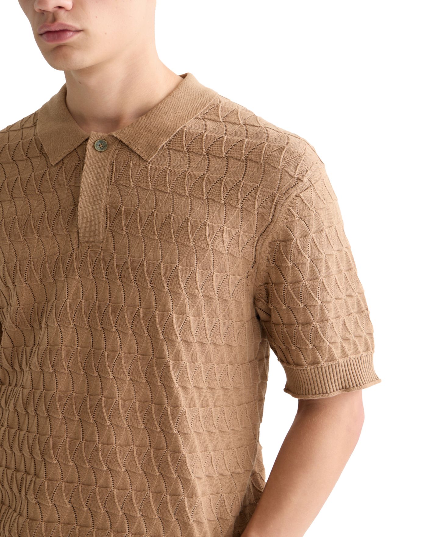 Мужское поло SCOTCH & SODA Regular-Fit Pointelle Knitted Polo Shirt, цвет: Amphora — фото 3