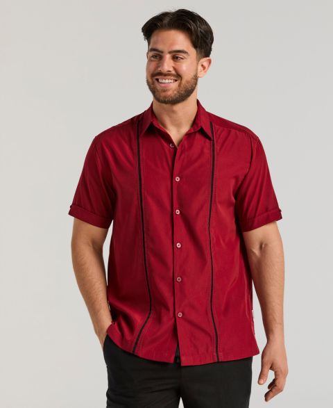 Мужская рубашка Cubavera Pick Stitch Panel Short Sleeve Button-Down, цвет: Красный