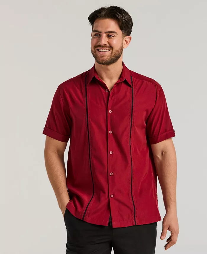 Men's Pick Stitch Panel Short Sleeve Button-Down Shirt - thumbnail 6