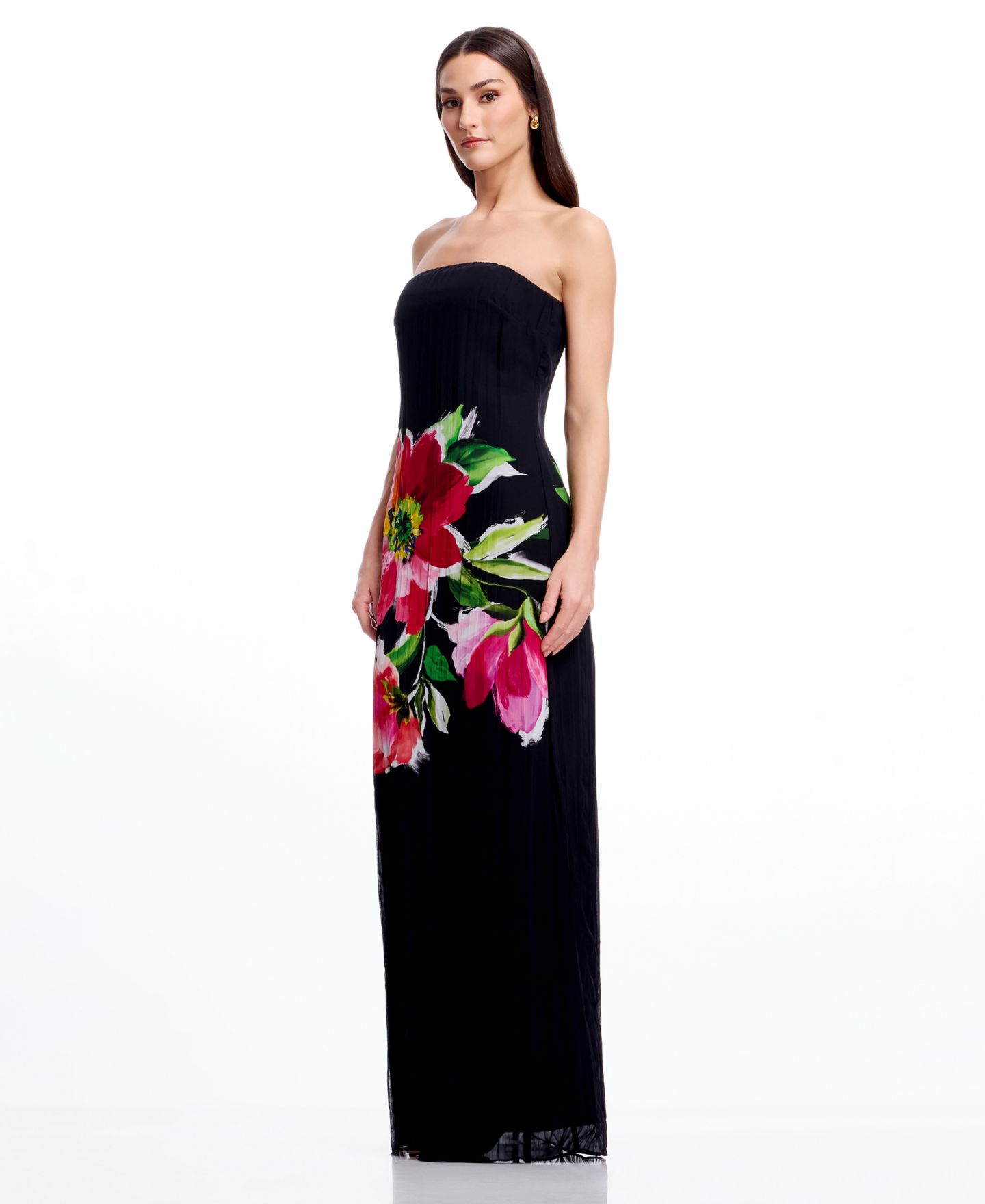 Женское платье Dress the Population Floral Print Strapless Long Gown, цвет: Чёрный разноцветный — фото 5