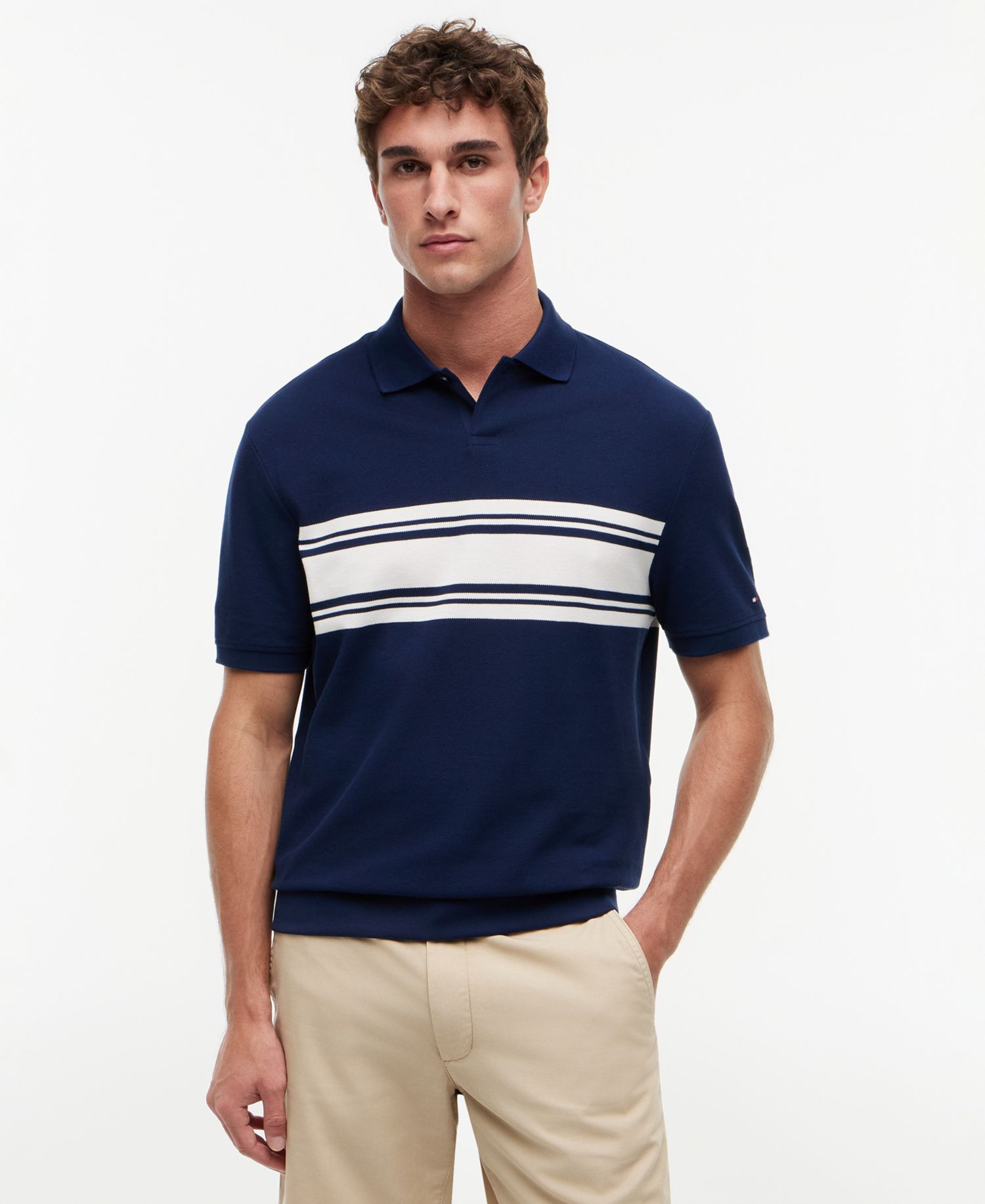 Men's Placed Breton Stripe Polo Shirt