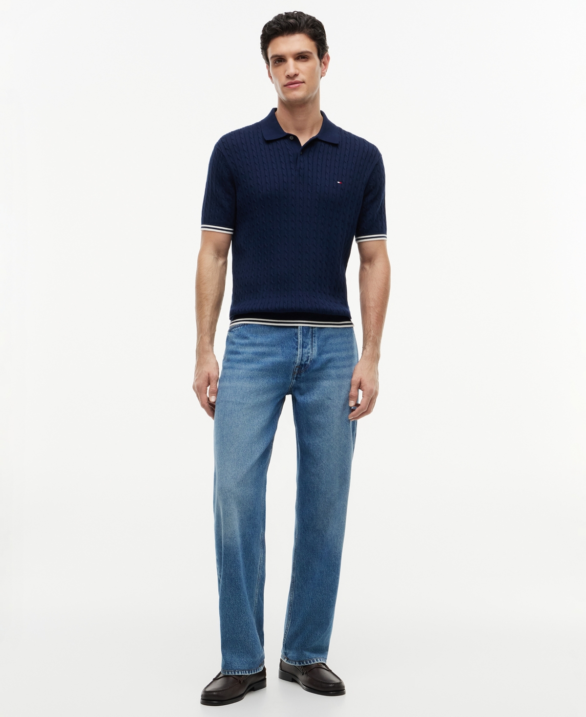 Tommy Hilfiger Men's Cable Knitted Short-Sleeve Polo Shirt