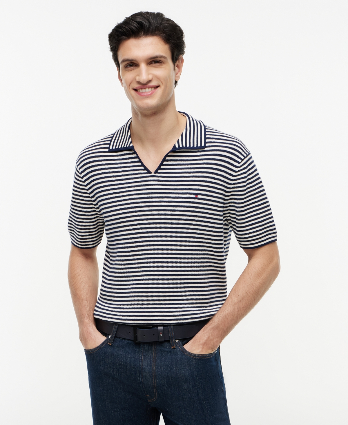 Tommy Hilfiger Men's Structure Short-Sleeve Johnny Polo Shirt - Carbon Navy/ Ivory Petal