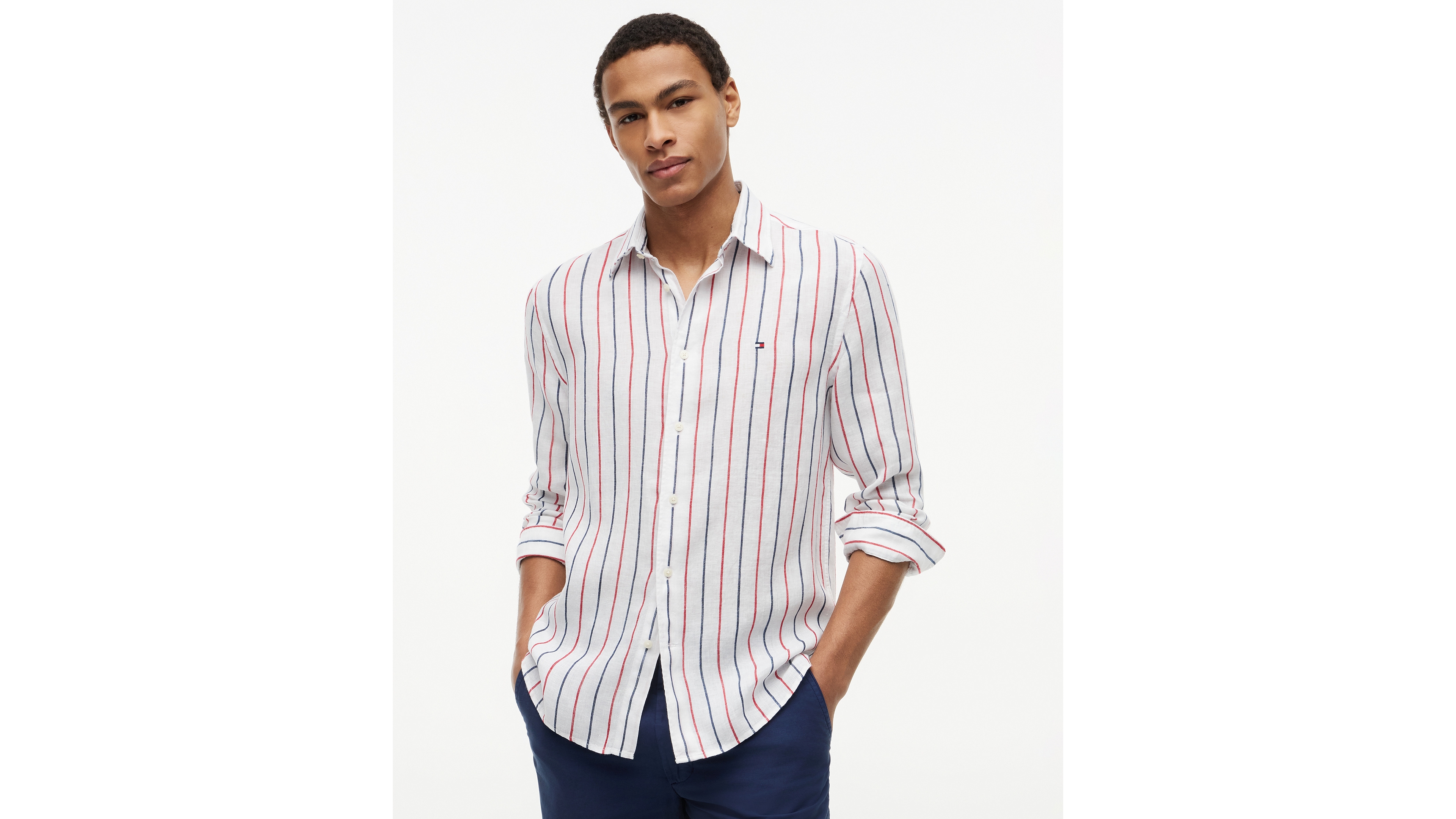 Tommy Hilfiger Men's Linen Textured Stripe Shirt
