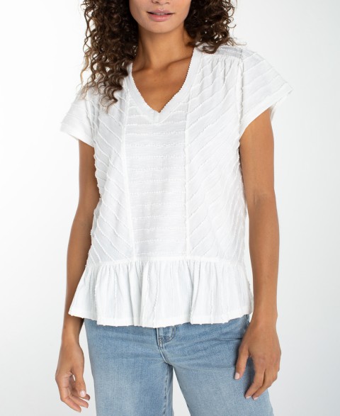 Женские Liverpool Los Angeles Petite V-Neck Scalloped Stripe Top