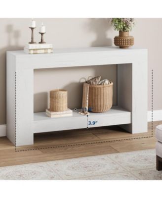 Farmhouse 2 Tier Entryway Console Table, Long White Sofa Table with Open Storage for Entrance or Living Room