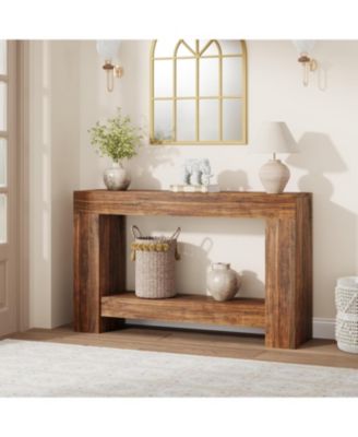 47 in Farmhouse Console Table with 2 Tiers and Storage - Large Wooden Sofa Table for Entryway, Hallway and Living Room