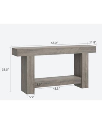 63'' Farmhouse 2-Tier Entryway Console Table with Open Storage - Long Sofa Accent Table for Entrance, Living Room and Hallway