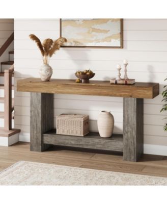 63'' Farmhouse 2-Tier Entryway Console Table with Open Storage - Long Sofa Accent Table for Entrance, Living Room