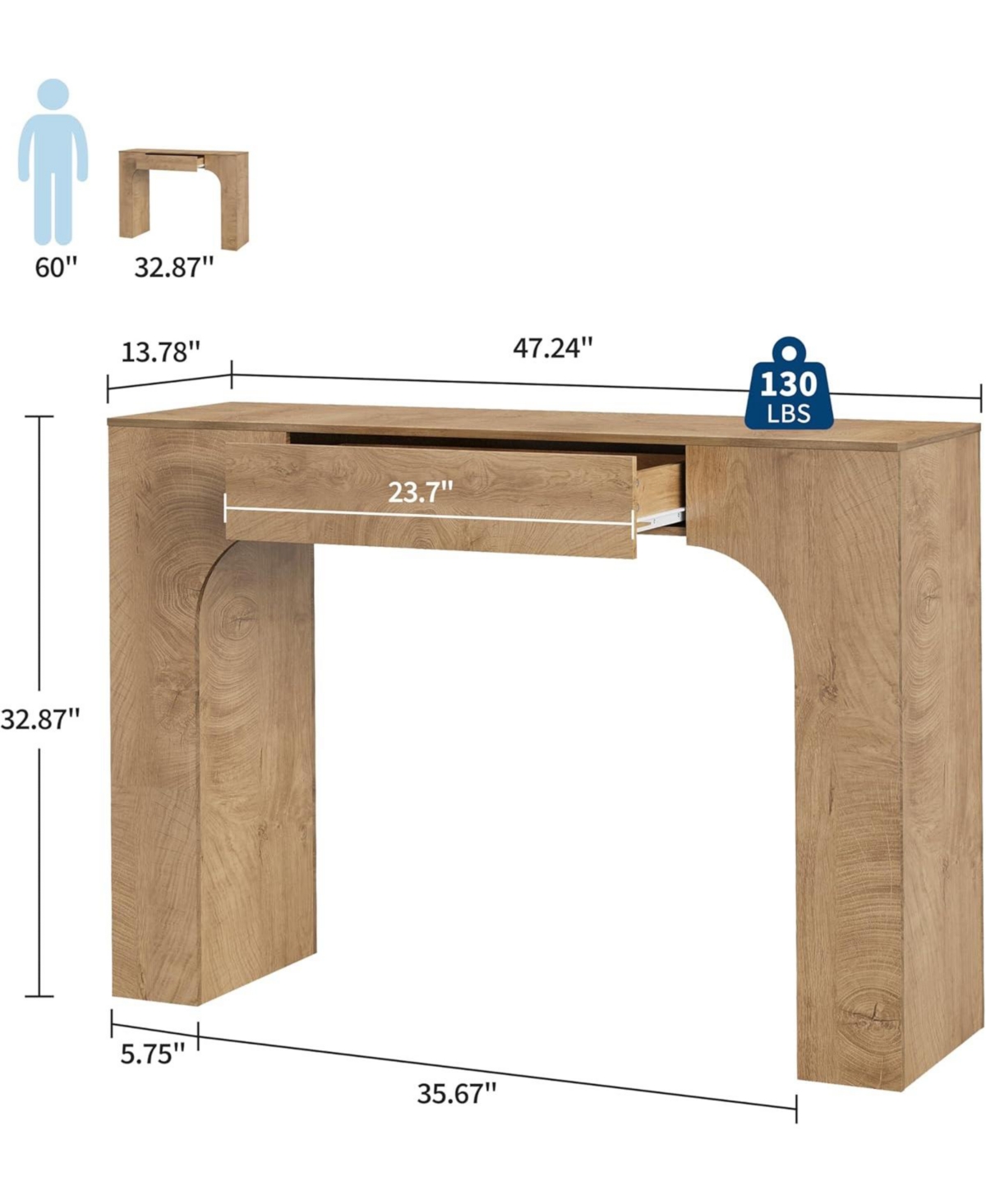 gaomon 47 in Long Console Table with Drawer, Wooden Rectangular Sofa Table Behind The Couch, Industrial Farmhouse Entryway Foyer Hallway Tables