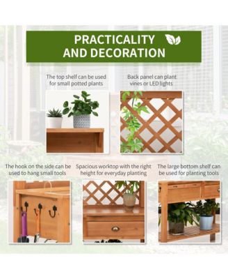 Garden Potting Bench Table Outdoor Wooden Workstation w/ Metal Screen