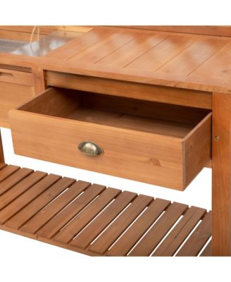 Garden Potting Bench Table Outdoor Wooden Workstation w/ Metal Screen