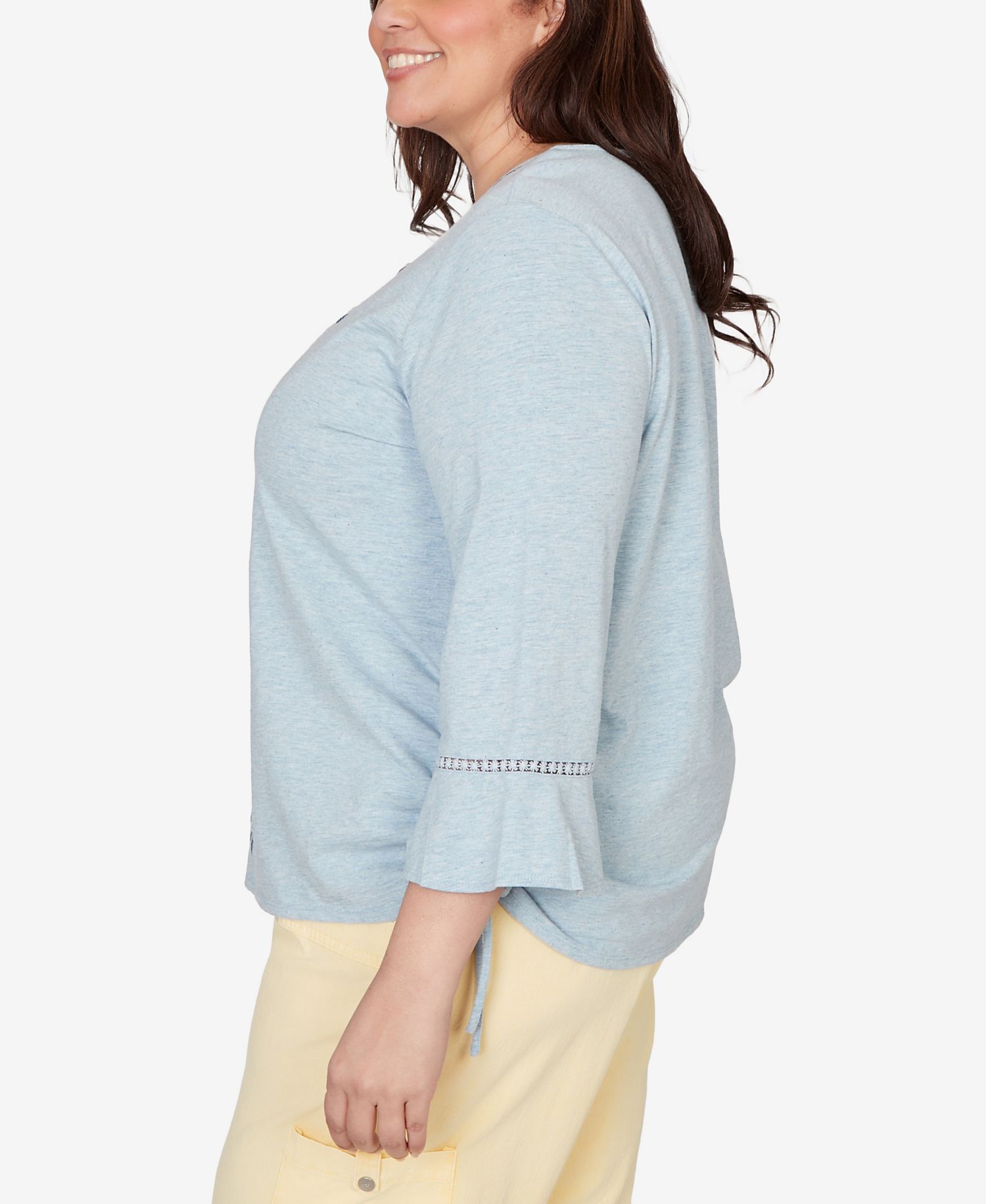 Plus Size Out of the Blue Center Scroll Embroidered Side Tie Top
