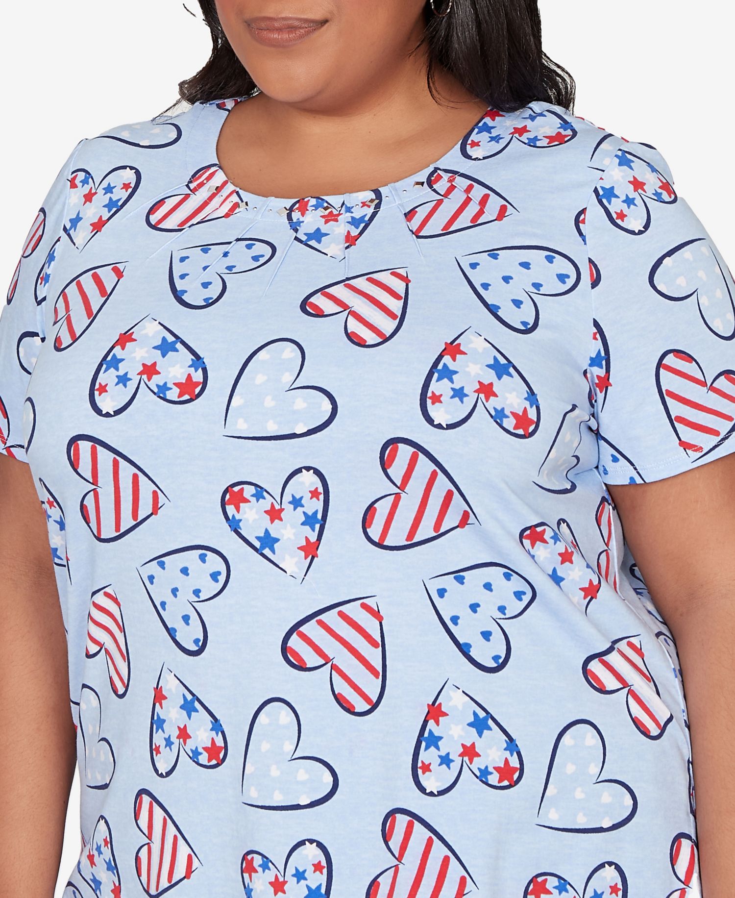 Plus Size Lady Liberty American Flag Hearts Printed T-Shirt