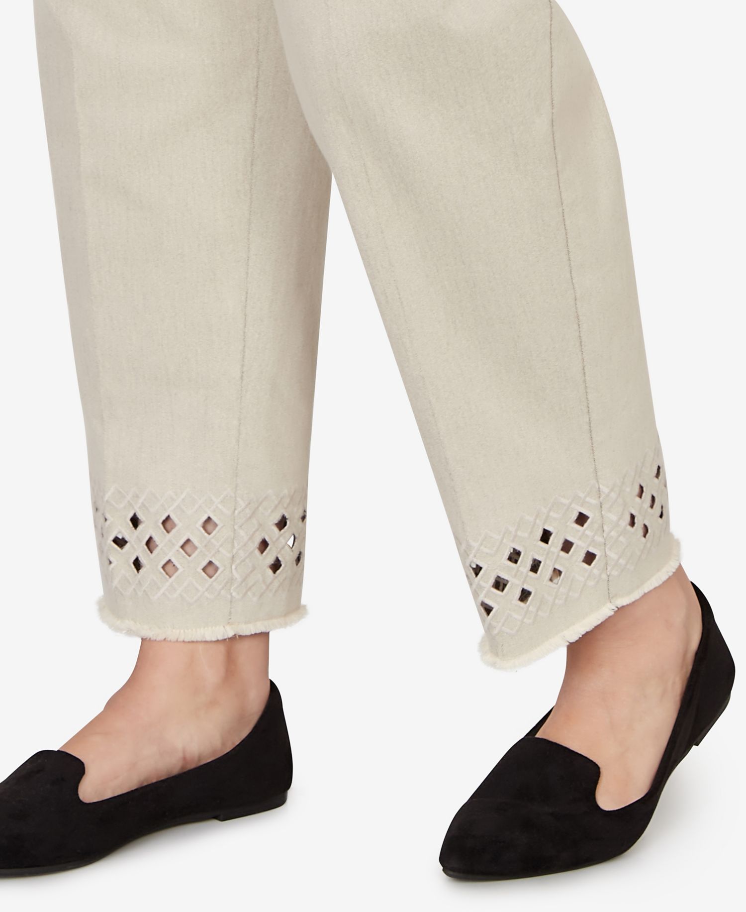 Plus Size Detail Driven Geometric Cut Out Flat Front Ankle Pants