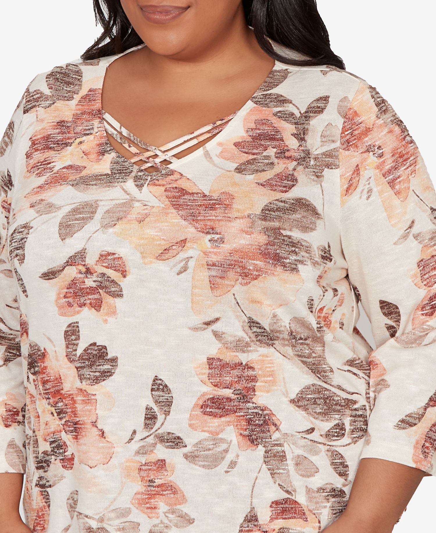 Plus Size Spice Market Embellished Neck Watercolor Floral Top