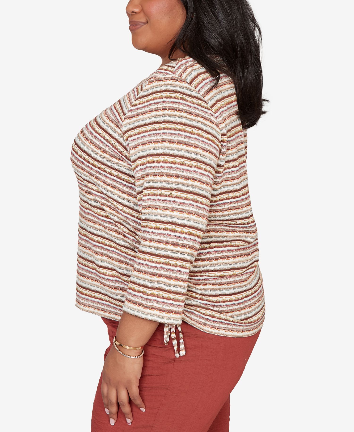 Plus Size Spice Market Spliced Textured Stripe Ruched Tie Top