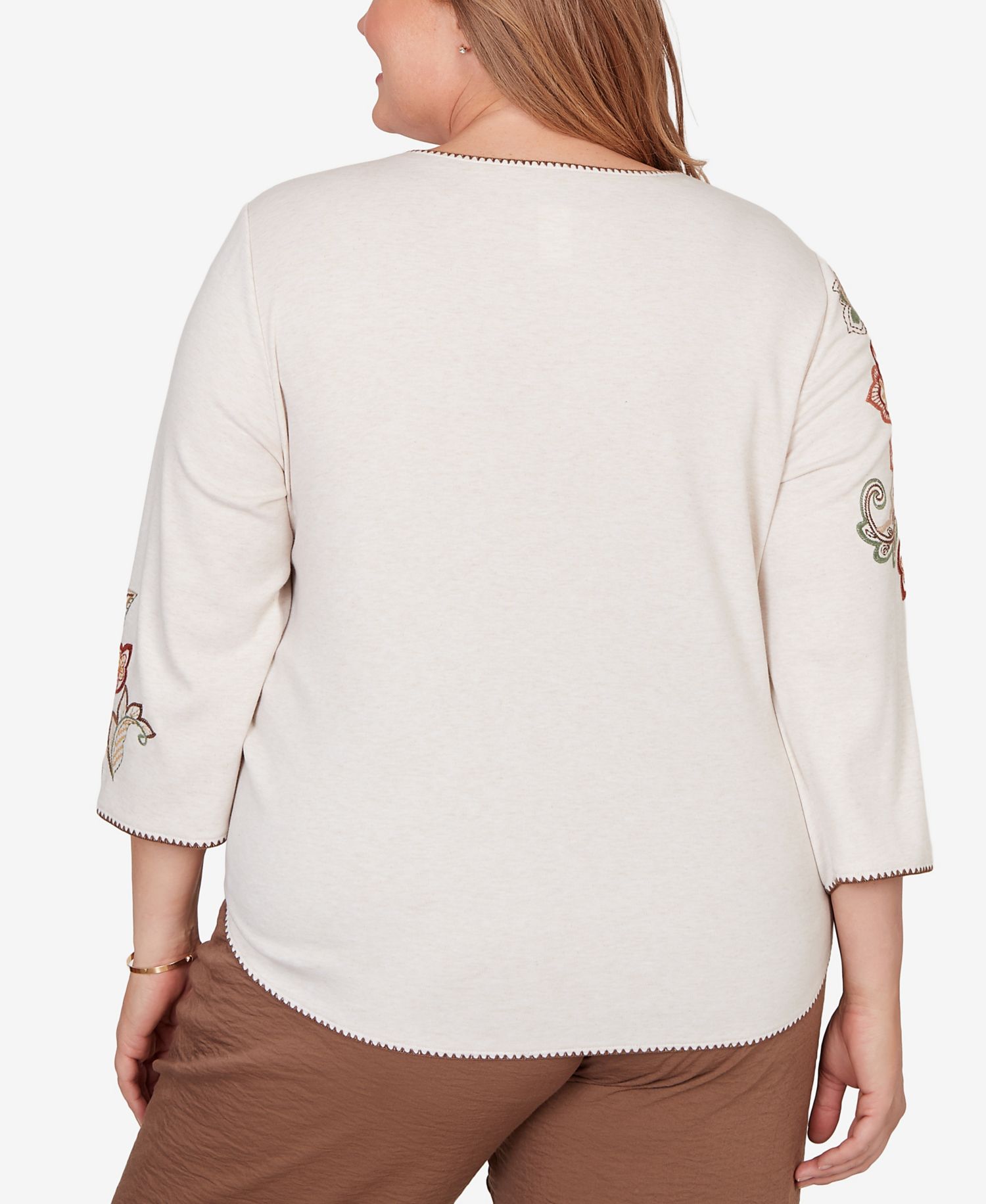 Plus Size Spice Market Asymmetrical Scroll Floral Round Hem Top