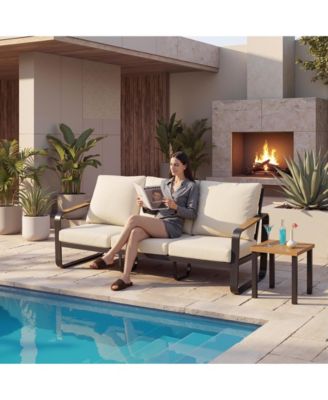 78.7" Outdoor Patio Sofa with Removable Cushions and Metal Frame Patio Couch