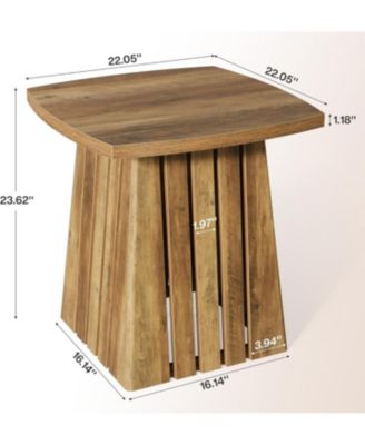 Wood Square Side Table, Brown Farmhouse End Table for Living Room, 22" Compact Nightstand with Sturdy Top