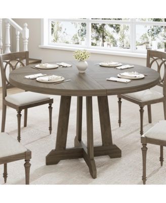 Round Dining Table for 4, 47 Inch Wooden Table with Sturdy Legs, 4-Part Top, Pedestal Kitchen Table for Dining Room, Kitchen, Living Room