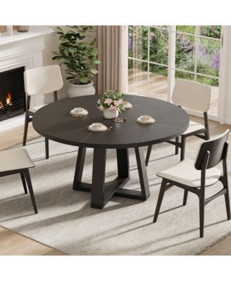 Round Dining Table for 4-6, 47" Circle Dining Room Table with Wooden Cross Pedestal Base, Modern Kitchen Table for Living Room(Table Only