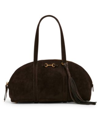 Faux Suede Medium Horse Bit Bowler Handbag