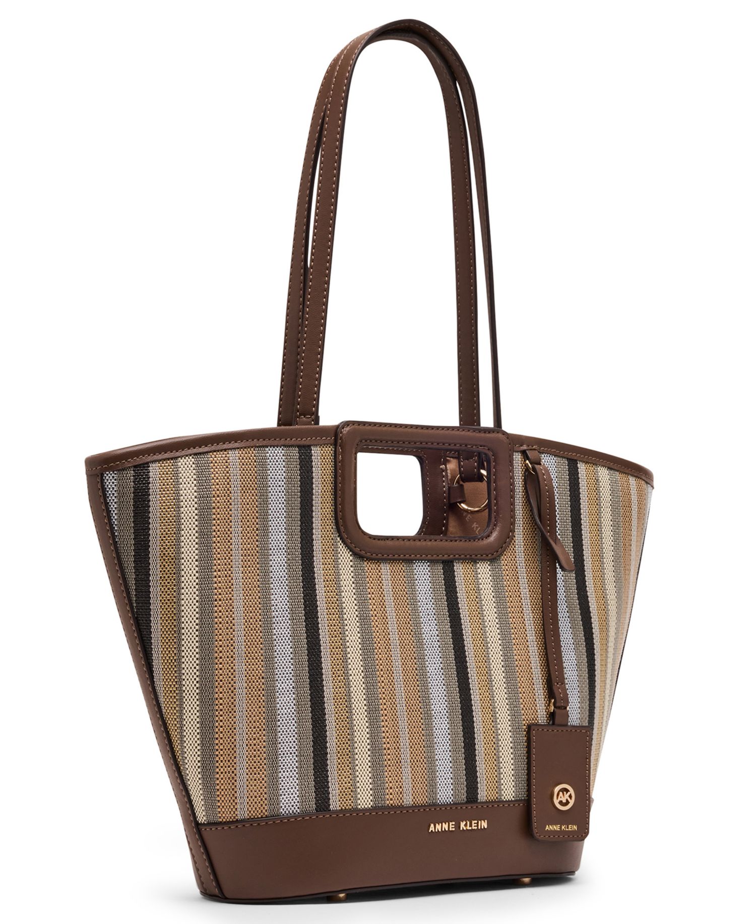 Stripe Cut Out Small Handle Tote Handbag